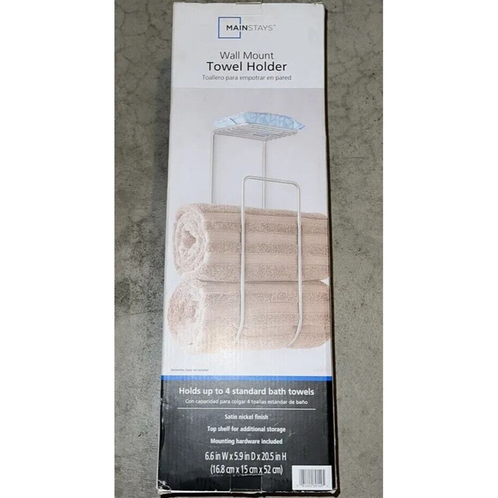 Mainstays Towel Bar Holder Satin Finish Wall Mount Holds 4 Bath Towels